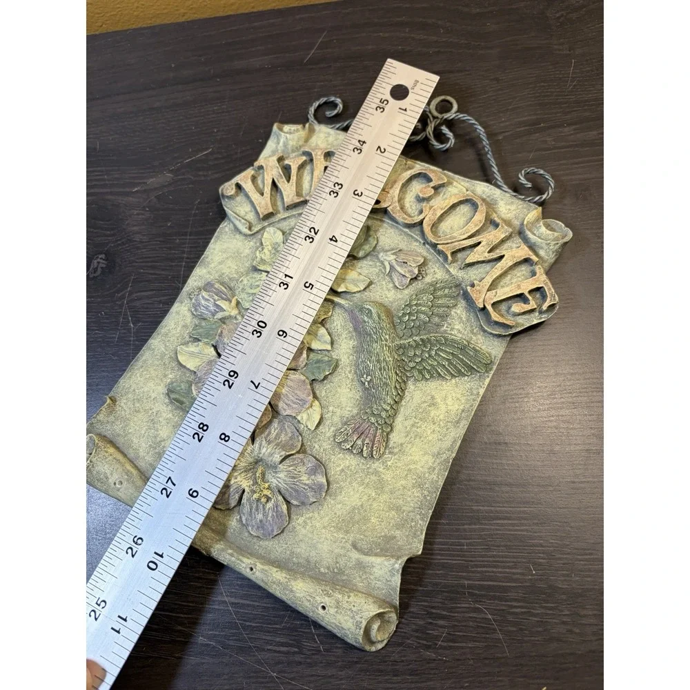 Joann Welcome Hummingbird Plaque Decor Hanging Heavy Key Holder Floral Bird 2002